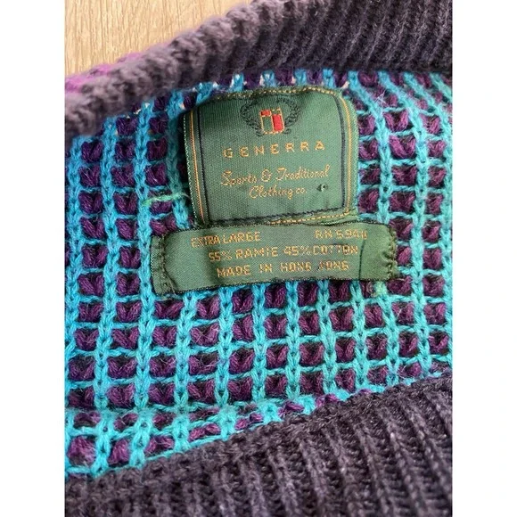 Vintage 90s Generra Knit Cotton Blend Grandpa Sweater L XL Retro Cozy Cabin Core - Picture 6 of 9